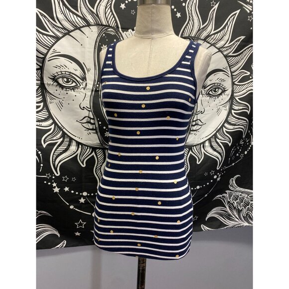 2 a new day sleeveless tanks gold metallic & blue striped M/Large - Picture 2 of 5